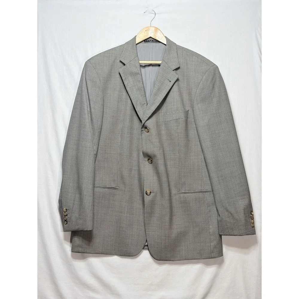 Hugo Boss Super 100 Blazer 44R Gray Houndstooth 100% Virgin Wool Sport Coat Mens